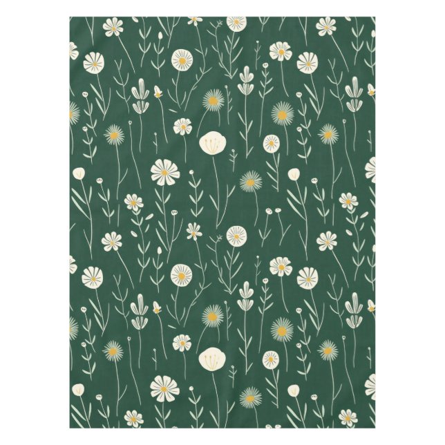 Elegantes Wildblumenmuster auf dunklem Grün  Tischdecke (Vorderseite)