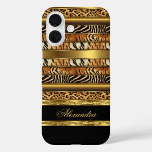 Elegantes Wildtier-Mischmasch Schwarz und Gold iPhone 16 Hülle