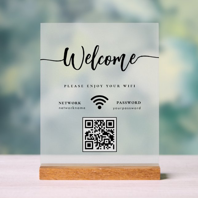 Elegantes Willkommens-Skript WIFI QR Code Frosted Acrylschild (Neutral)