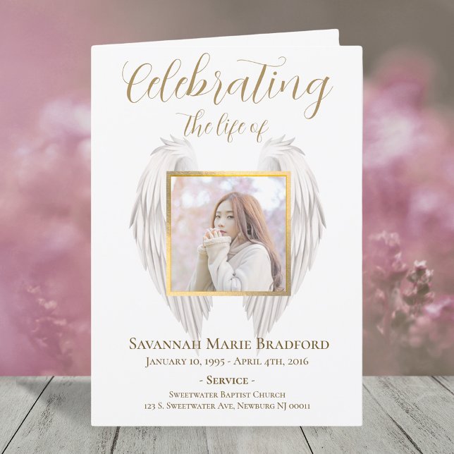 Elegantes Wings Memorial Service Beerdigung Foto Programm (Von Creator hochgeladen)