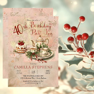 Elegantes Winter 40. Geburtstag Par-Tea Party Einladung