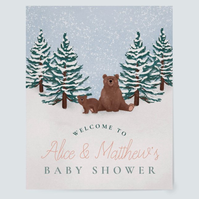 Elegantes Winter Bear Baby Dusche Begrüßungszeiche Poster (Von Creator hochgeladen)