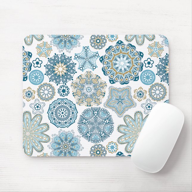 Elegantes Winter Blue Fantasy Snow Flakes Muster Mousepad (Mit Mouse)