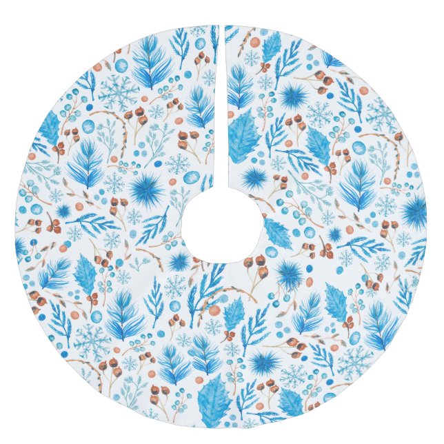 Elegantes Winter Blue Watercolor-Muster Polyester Weihnachtsbaumdecke (Vorderseite)