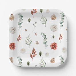 Elegantes Winter Botanisches Rotes Brautparty Pappteller