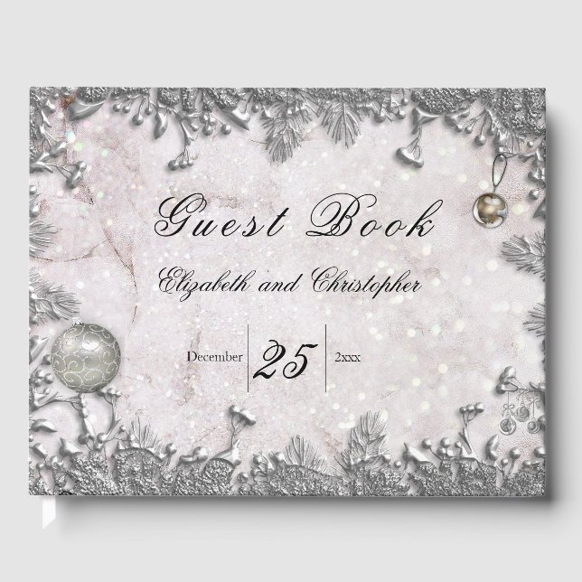 Elegantes Winter Christmas Wedding Guest Book Gästebuch (Vorderseite)