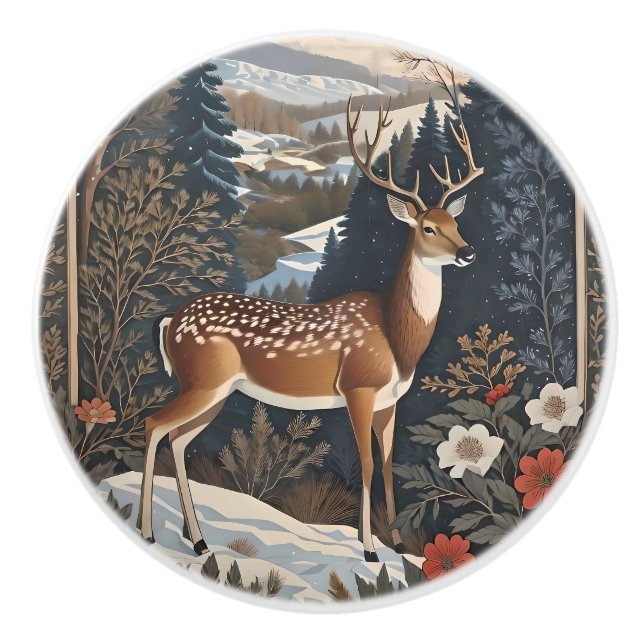 Elegantes Winter Deer Nature Design Keramikknauf (Vorderseite)
