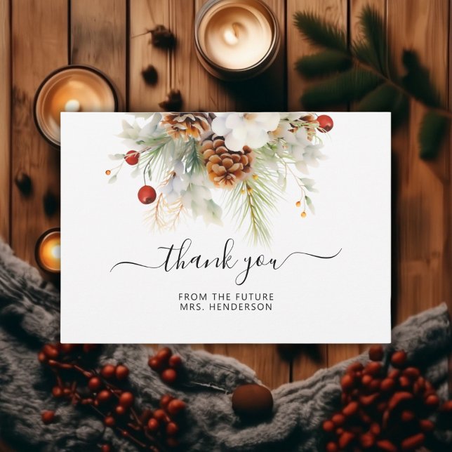 Elegantes Winter Evergreen & Rowan Brautparty Dankeskarte (Winter Evergreen & Rowan Bridal Shower Thank You Card)