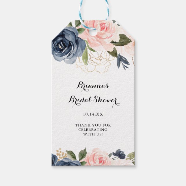 Elegantes Winter Floral Calligraphy Brautparty Geschenkanhänger (Vorderseite)
