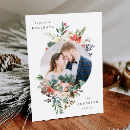 Elegantes Winter Floral Circle Frame Foto Feiertagskarte