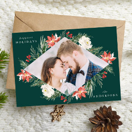 Elegantes Winter Floral Green Geometric Frame Foto Feiertagskarte
