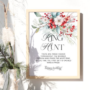 Elegantes Winter Floral Ring Hunt Brautparty Game Poster