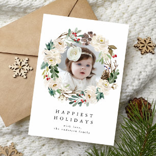 Elegantes Winter Floral Wreath Foto Feiertagskarte