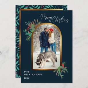 Elegantes Winter Foliage Custom Arch Foto Weihnach Feiertagskarte