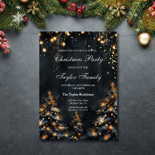 Elegantes Winter Gold Glitzer Weihnachtsbaum Party Einladung