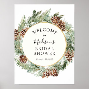 Elegantes Winter Greenery Brautparty Willkommen Poster