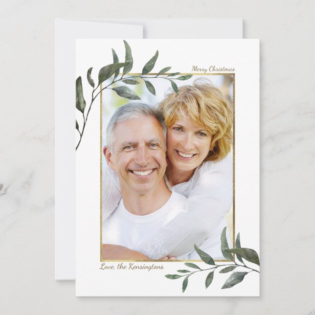 Elegantes Winter Greenery Weihnachts-Foto Feiertagskarte (Vorderseite)