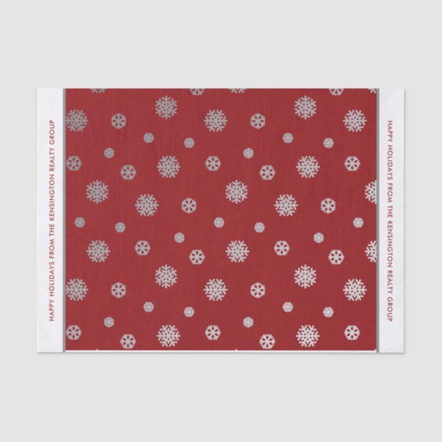 Elegantes Winter Silver Red Snowflakes Muster Seidenpapier (Vorderseite)