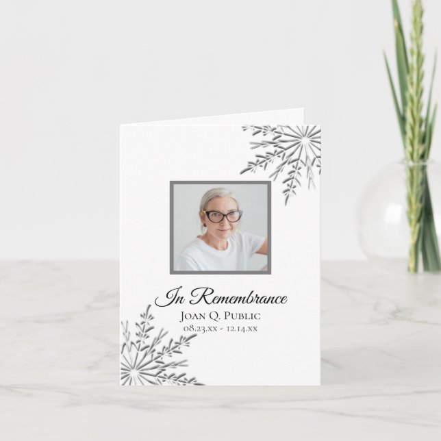 Elegantes Winter-Snowflakes Beerdigung Beileid Dankeskarte (Vorderseite)