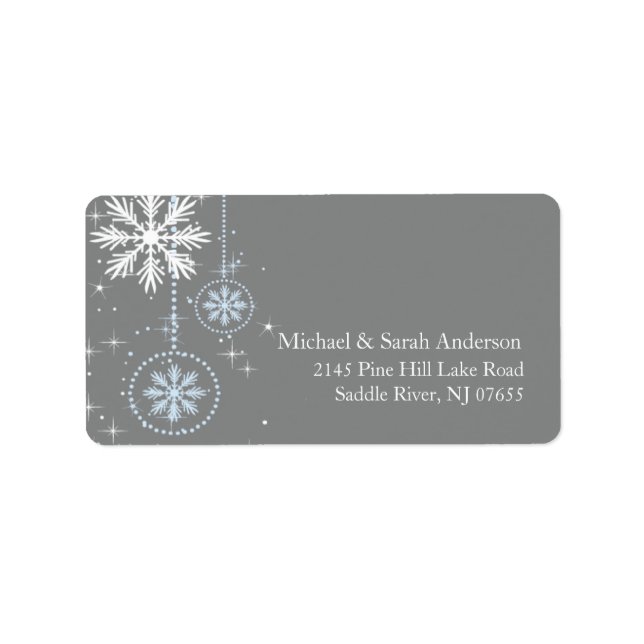 Elegantes Winter Snowflakes Blue Gray Adressetiket Adressaufkleber (Vorne)
