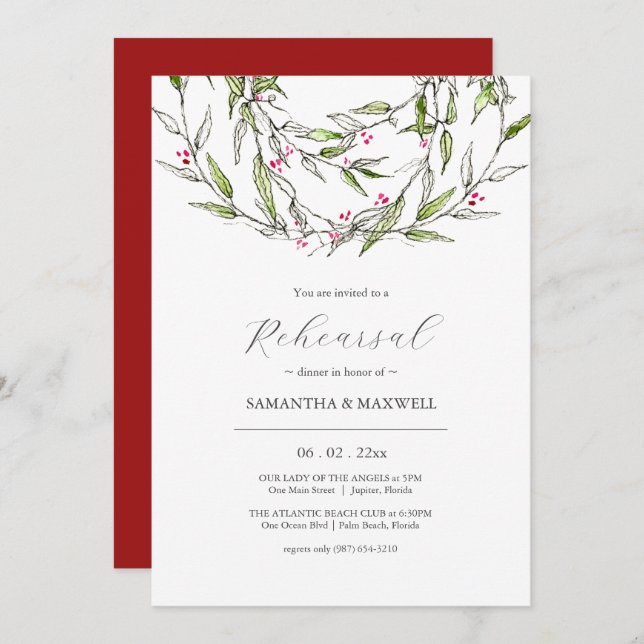 Elegantes Winter Wedding Probe Dinner Einladung (Vorne/Hinten)