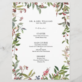 Elegantes Winter Wildblume Berry Wedding Menu Menükarte