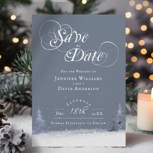 Elegantes Winter Wonderland-Thema Dusty Blue Schne Save The Date