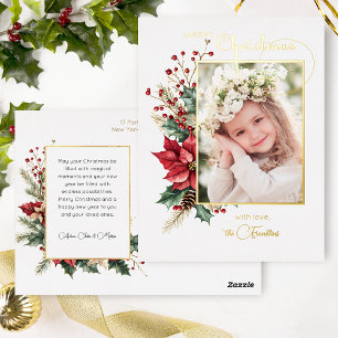 Elegantes Winterflorales Gold Frohe Weihnachten 1 Folien Feiertagspostkarte