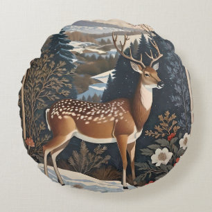Elegantes Winterhirsch-Naturdesign Rundes Kissen