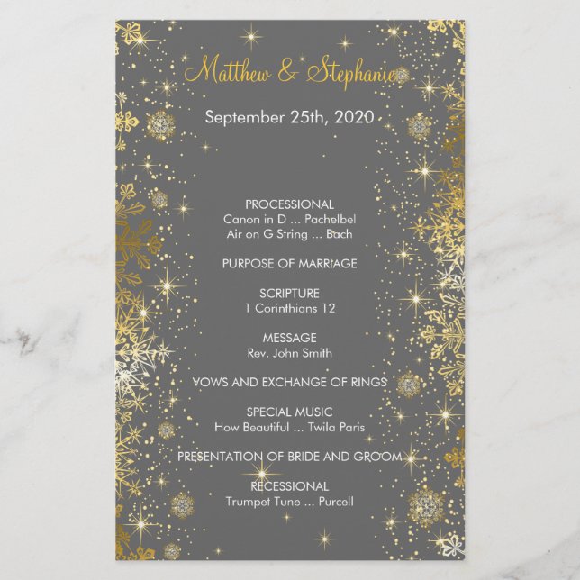 elegantes Winterhochzeitsprogramm Flyer 14 cm x 21 (Vorderseite)