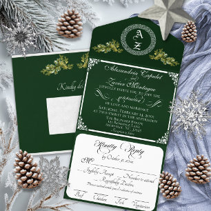 Elegantes winterliches botanisches Monogramm - Sma All-in-One-Einladung