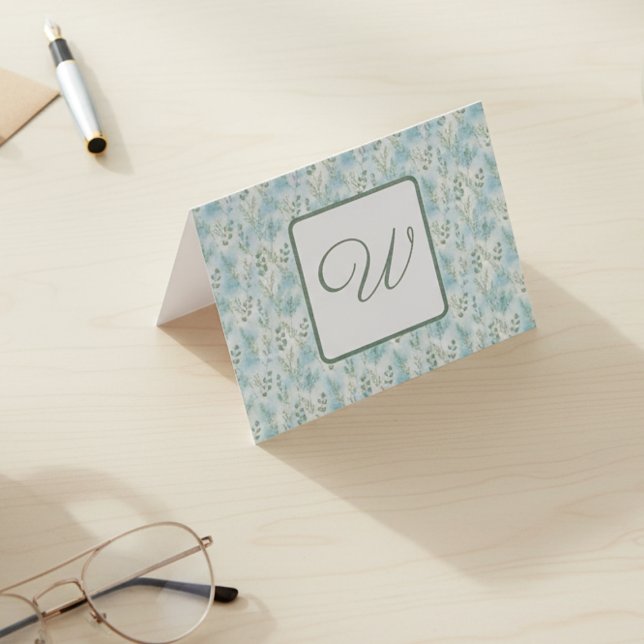 Elegantes Wintermonogramm Dankeskarte (Winter foliage monogram notecard)