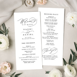 Elegantes Wirbel-Script Einfaches Hochzeitsprogram Menükarte