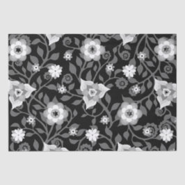 Elegantes Wirbles Blumenmuster Vintag Schwarz Grau Seidenpapier
