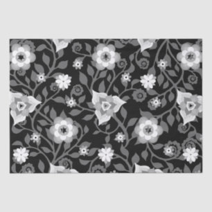 Elegantes Wirbles Blumenmuster Vintag Schwarz Grau Seidenpapier