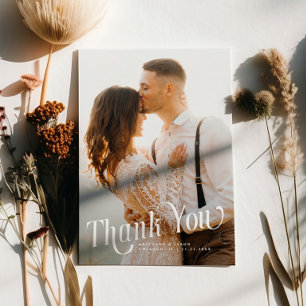 Elegantes Wirbles Typografy Wedding Foto Dankeskarte