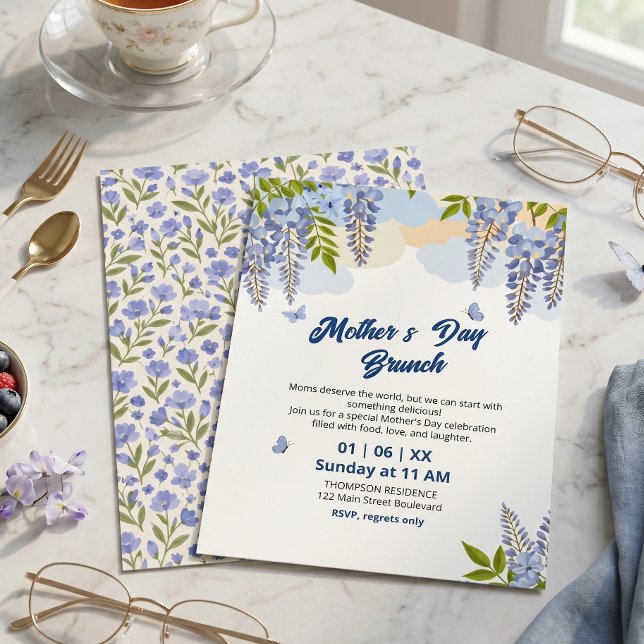 Elegantes Wisteria-Blumen-Muttertags-Brunch Einladung (Von Creator hochgeladen)