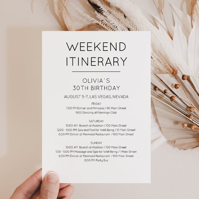 Elegantes Wochenende Einladung (Minimalist Weekend Itinerary Card)