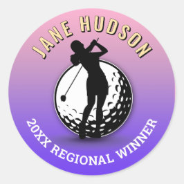 Elegantes Women Golfer Monogram Design Runder Aufkleber