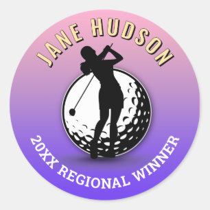 Elegantes Women Golfer Monogram Design Runder Aufkleber