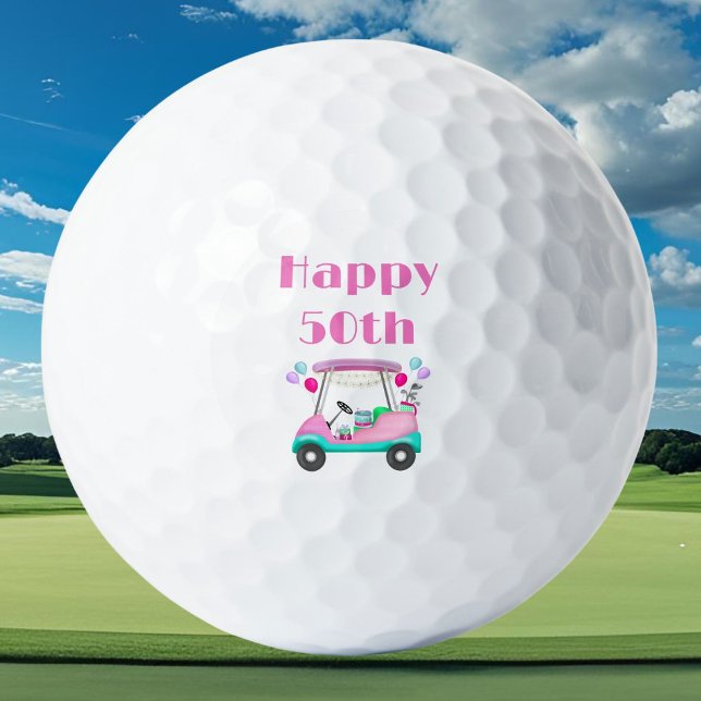 Elegantes Women's Golf Party Cart 50. Geburtstag Golfball (Celebrate her 50th in style with these elegant golf balls, perfect for a women’s golf party.)