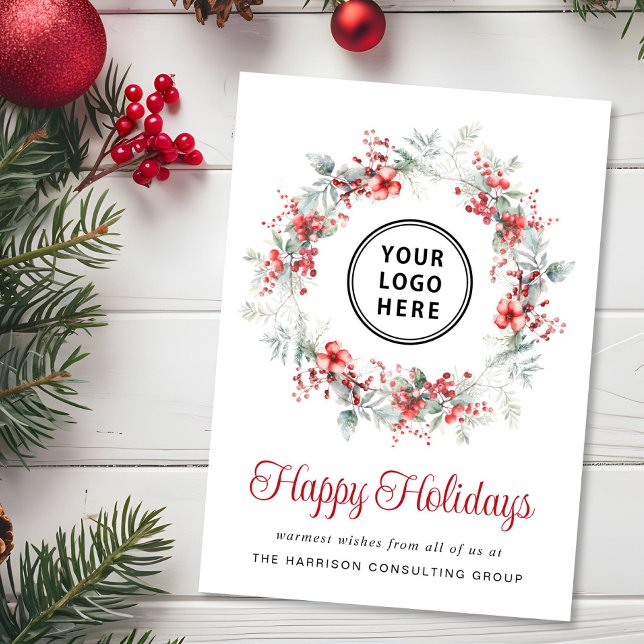 Elegantes Wreath Business Logo Weihnachten im Unte (Spread the joy of the season and strengthen business relationships with our elegant holiday card)