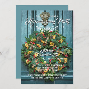 Elegantes Wreath-Winter-Feiertaghousewarming-Party Einladung