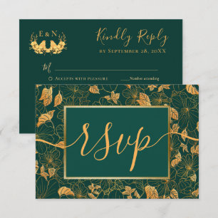 Elegantes, wunderschönes Emerald Green & Gold Foli RSVP Karte