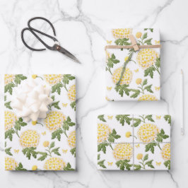 Elegantes Yellow Hydragea-Blume-Muster Geschenkpapier Set