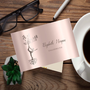 Elegantes Yoga Rose Gold Baum Frauen Silhouette Visitenkarte