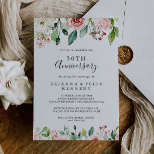 Elegantes zartes Blumen-50. Hochzeitstag-Jubiläum Einladung