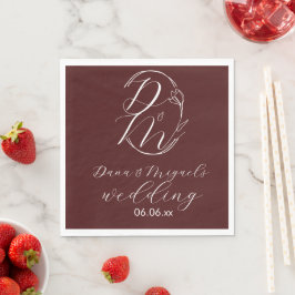 Elegantes zartes florales Hochzeitslogo Tiefes Bur Serviette