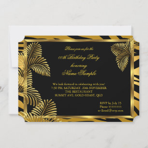 Elegantes Zebra Black Gold Golden Palm Party Einladung