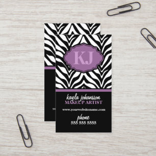 Elegantes Zebra-Druck-Monogramm Visitenkarte